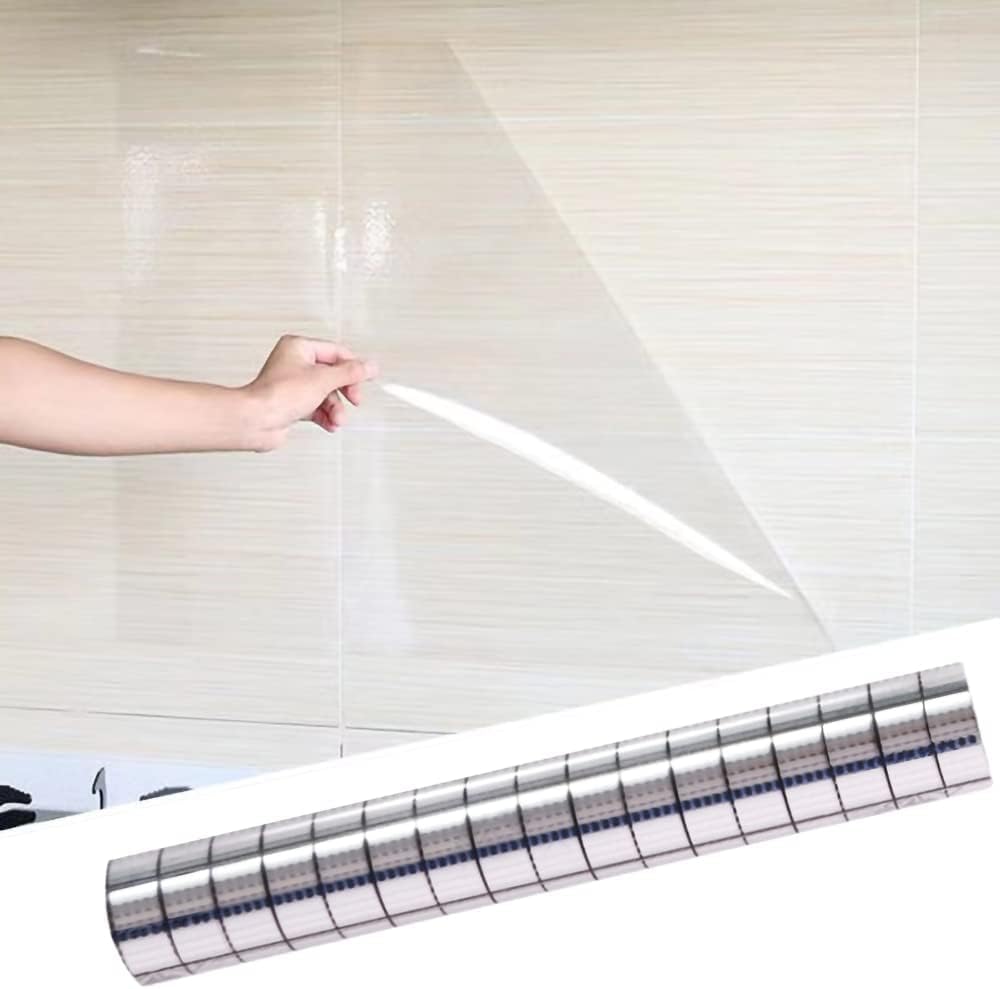 NALACAL Oil-Proof Paper for Kitchen, Backsplash Protector, Electrostatic Absorption Wall Protective Film, Transparent No Glue Removable, Smooth Furniture Surface Tabletop Countertop 17.3inch*16.4FT