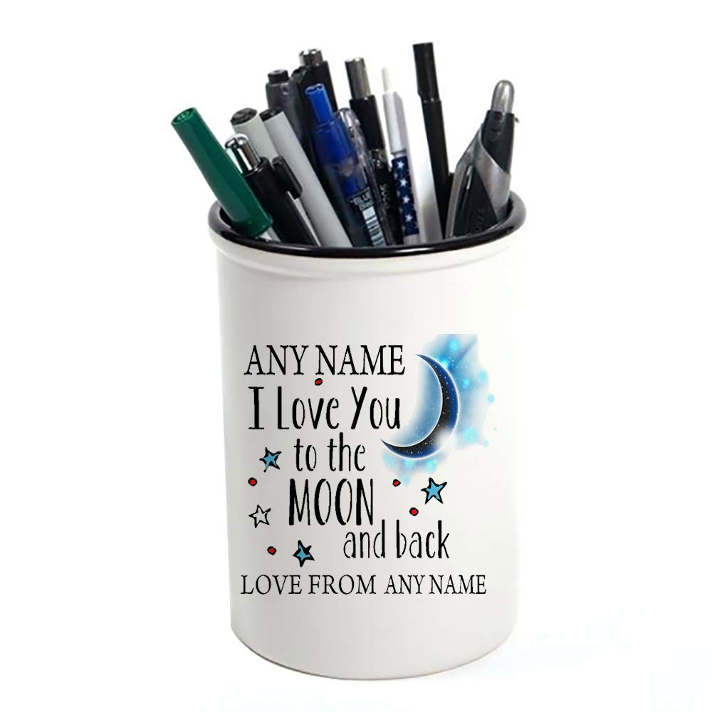 Personalised Any Name I Love You to The Moon and Back Desk Tidy Accessories Pen Pot Pencil Pot Makeup Pot Brushes Holder Stuff Storage Pot Birthday Present.