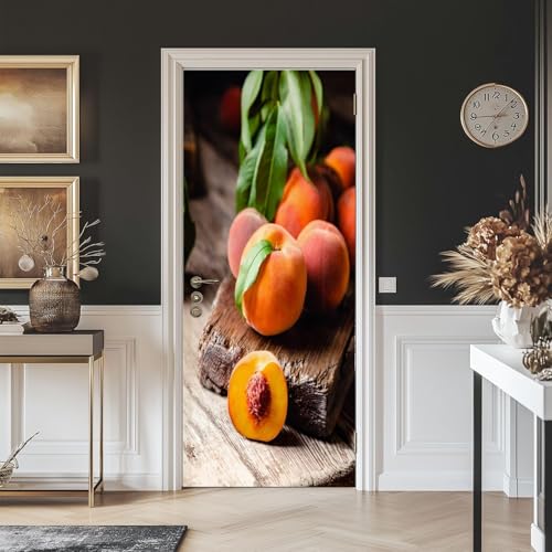 Tizhweqo Pegatina Puerta Melocotón Pegatinas para Puertas Melocotón Adhesivo Vinilo 3D Puerta Pegatina Pared Murales Papel Pintado Poster para Sala de Baño Decorativos 80x200 cm 7742a