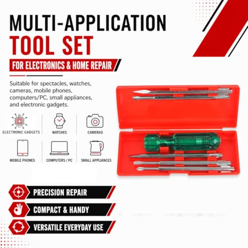 Image of SPARTAN BS-01 Eco 5-in-1 Pc Screw Driver Kit With 2 Flat Blades, 2 Phillips Head, 1 Round Poker Bar, Neon Bulb | Multi-purpose Tool Set (Green)