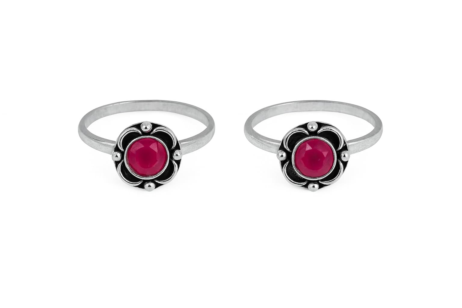 Flowers Toe Rings For Women | Stones Toe Rings | Oxidized German Silver Flower Toe Rings Set with Stones (1 Pairs) for Women