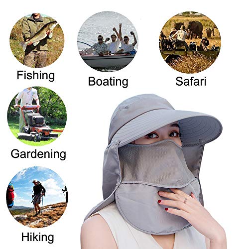 Sun Hats For Women Wide Brim Uv Protection Visor Upf 50+ Fishing Hats Foldable Ponytail Summer Hat With Detachable Flap Beige #TOP6