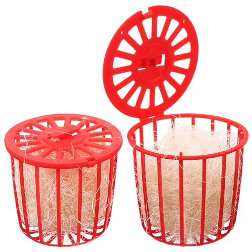 ABOOFAN Nido para Pájaros de Jaula Cesta de Plástico y Fibra de Yute, Lecho para Incubar y Criar Loros, Accesorio Colgante para Jaulas, Color Rojo, Set de 2 Cuencos para Cría y Juego