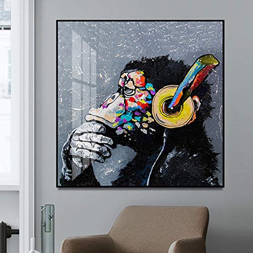 Singe avec écouteurs toile art déco pour un salon moderne et branché