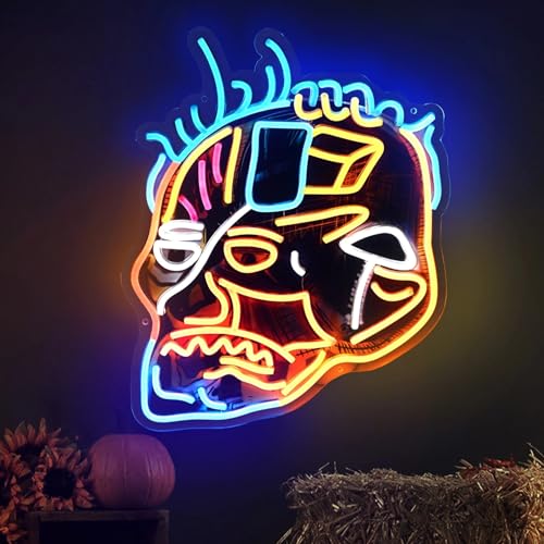 Image of Skull Neon Sign for Wall Decor, Pop Art Neon Light, Adjustable Brightness, Aesthetic Wall Art for Gaming Room, Halloween Party, Man Cave, 16.1' x 19.6''