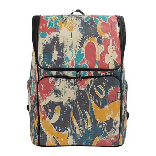 Sac à dos étudiant motif fleur résumé jaune bleu rouge idéal pour le lycée et les sorties