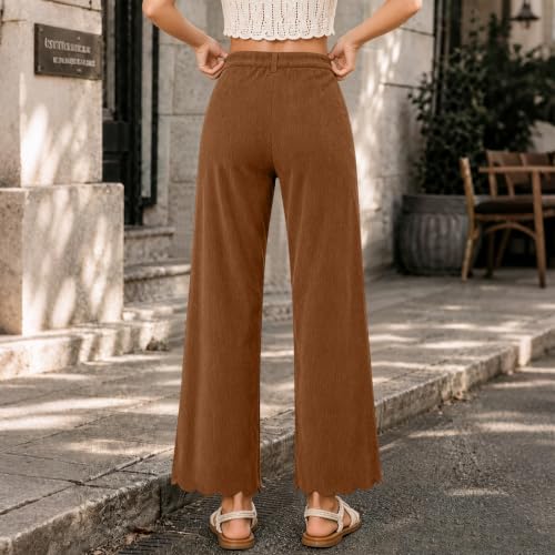 Corduroy Pants Women Scalloped Hem Baggy Wide Leg Pants Loose Trousers - image 3