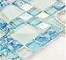 Hominter Coastal Glass Mosaic Ocean Blue Backsplash Tile with Real Shell Accents Iridescent and Cracked Bathroom Shower Wall Decor Tile (5 Square Feet)