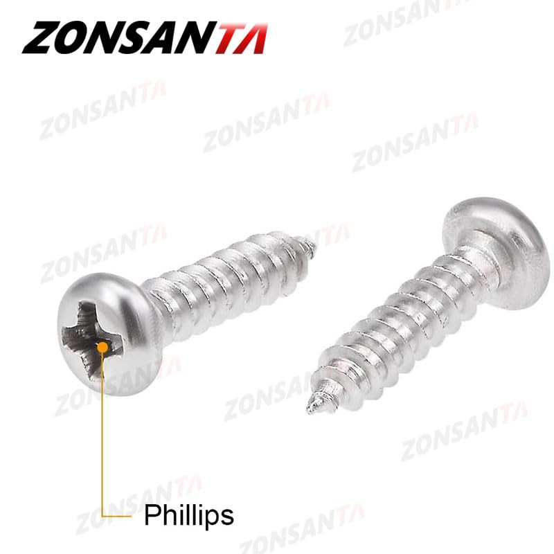 ZONSANTA 460Pcs M2 M3 M4 Phillips Round Head Self tapping Screw Set Stainless steel Pan Head Wood Screws Assortment Kit - (Color: 304 stainless steel)