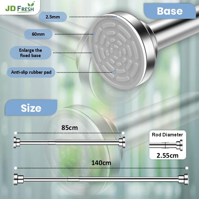 Image of JD FRESH 85 cm to 140 Cm Stainless Steel Extendable Curtain Rod Holder Without Drill /Shower Curtain /Window Curtain Rod For Home /Anti-Skid Spring Pull Rod - Silver(1 Piece)