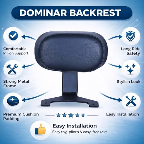 Image of Bike Back Rest Passenger Seat Back Support Rest Cushion Black Compatible for Bajaj Dominar 250, 400cc Models