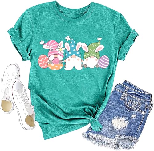 hcihgzr Women's Happy Easter T-Shirt Bunny Rabbit Graphic Tees Funny Letter Print Casual Short Sleeve Shirts Tops(S,1Green)
