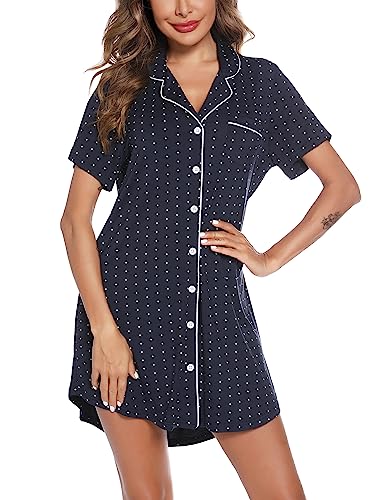 Image of Pjmlifecoco Nightgown for Women Button Down Sleepshirt Short /Long Sleeve Nightdress Soft Modal Sleepwear S-XXL