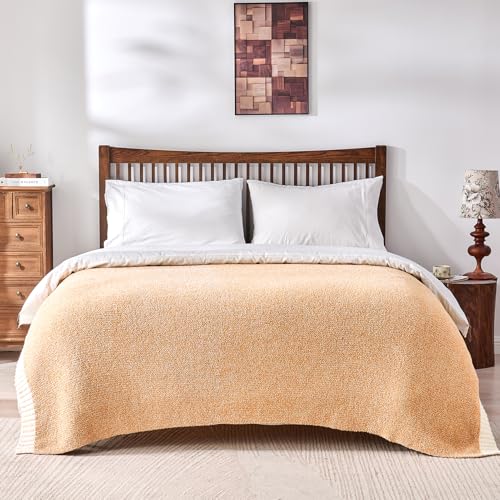 Image of CozeCube Reversible Knitted Throw Blanket, Orange White Melange 60 inchx80 inch