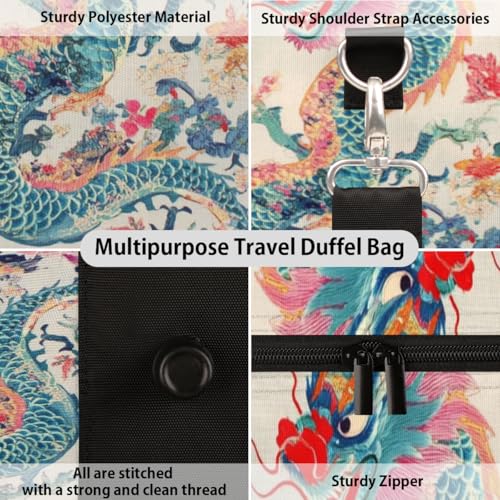 TropicalLife Dragon Travel Duffle Bag for Women Men Japanese Dragon Sports Gym Bag Waterproof Carry on Overnight Weekender Bag3