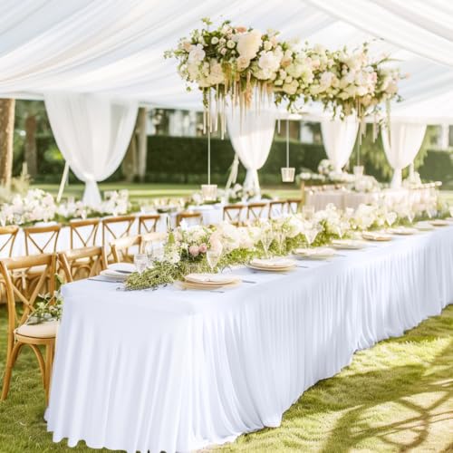 JCJ Table Skirt for Rectangle Tables Spandex Fitted White Tablecloths for 4FT Tables, Wrinkle Resistant Ruffles Elastic Table Cover Skirts for Teacher Desk Weddings Banquets Parties by JCJ - Used condition - Image 6