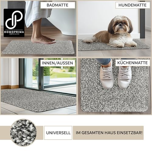 DOMOPRIMA® Fußmatte 60x40 cm Grau – Waschbare Schmutzfangmatte aus Mikrofaser, rutschfest und extra saugstark, 7 mm flach, Türmatte für Eingang, Flur, Küche, Bad, Katze und Hund