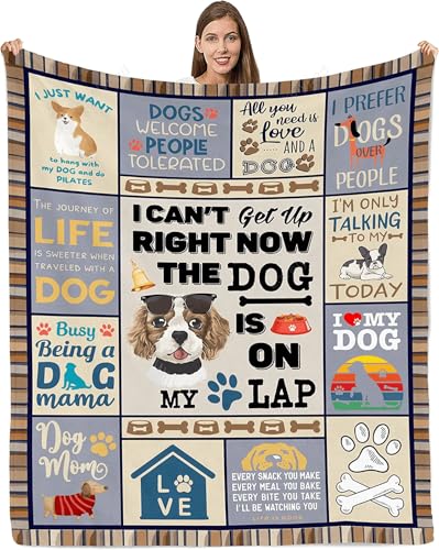 I Can’t Get Up Right Now The Dog is on My Lap Fleece Sherpa Blanket – Funny Dog Lover Gift for Women, Cozy Soft Throw for Puppy Moms, Warm Decorative Blanket for Bedroom Sofa or Living Room