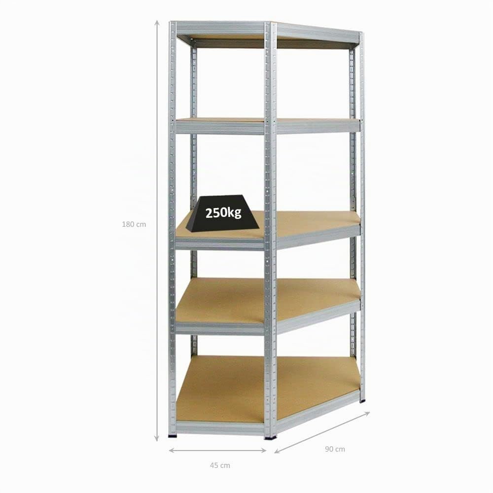PROREGAL Eckregal Slim Elephant Verzinkt HxBxT 180x90x45 cm Fachlast 250kg Schwerlastregal, Kellerregal, Steckregal, Garagenregal