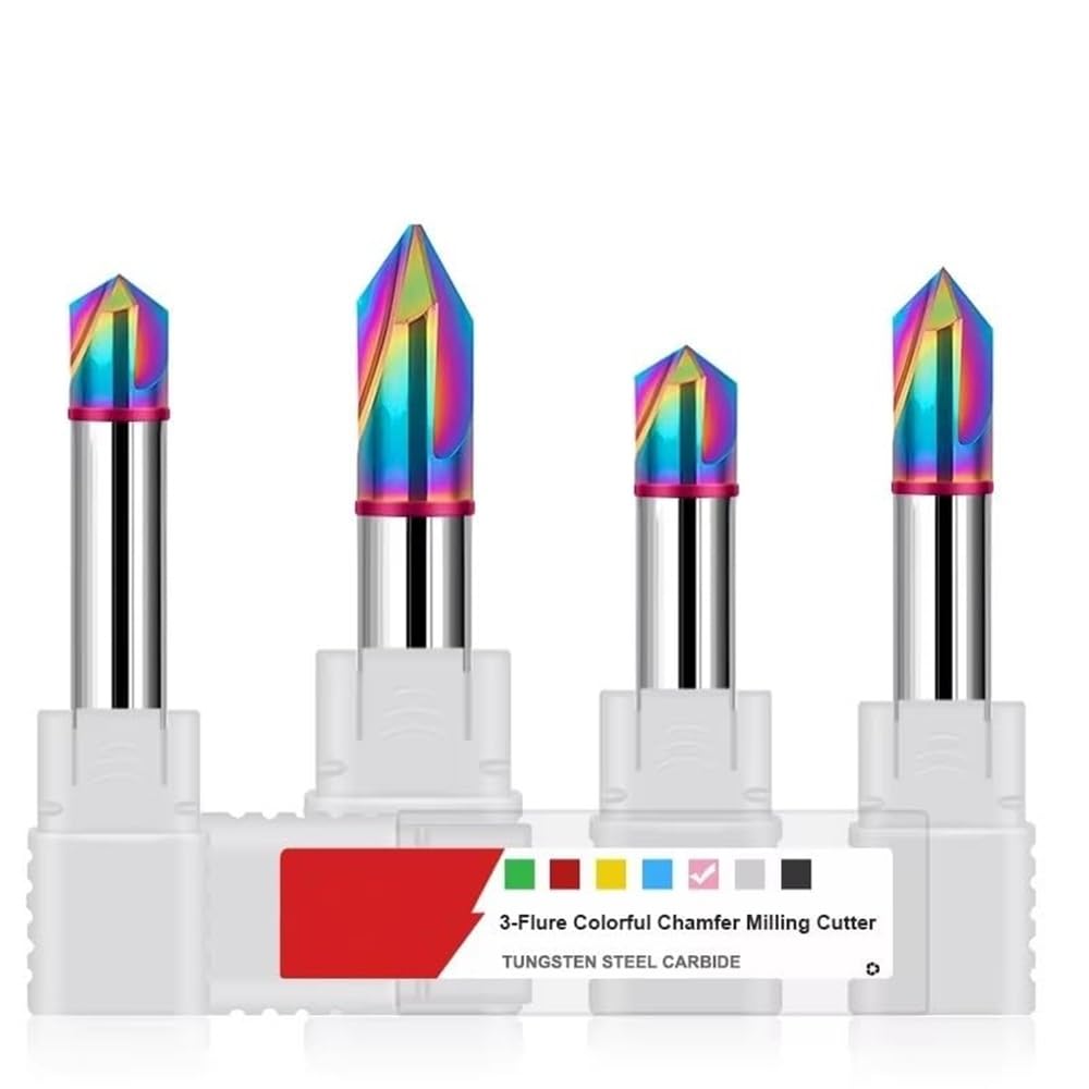 HRC60 / 90° – Fresa de chaflán de ranura recta, revestimiento colorido de carburo de acero de tungsteno, fresa de mecanizado CNC 10x10Dx75L(12x12Dx75L)