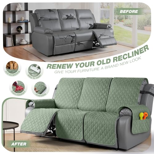 Image of TAOCOCO 100% Waterproof Recliner Covers, Recliner Sofa Covers with Leg Straps, Reversible Recliner Couch Cover for Reclining Chair, Washable Couch Protector for Pets Kids(3 Seater, Sage Green)