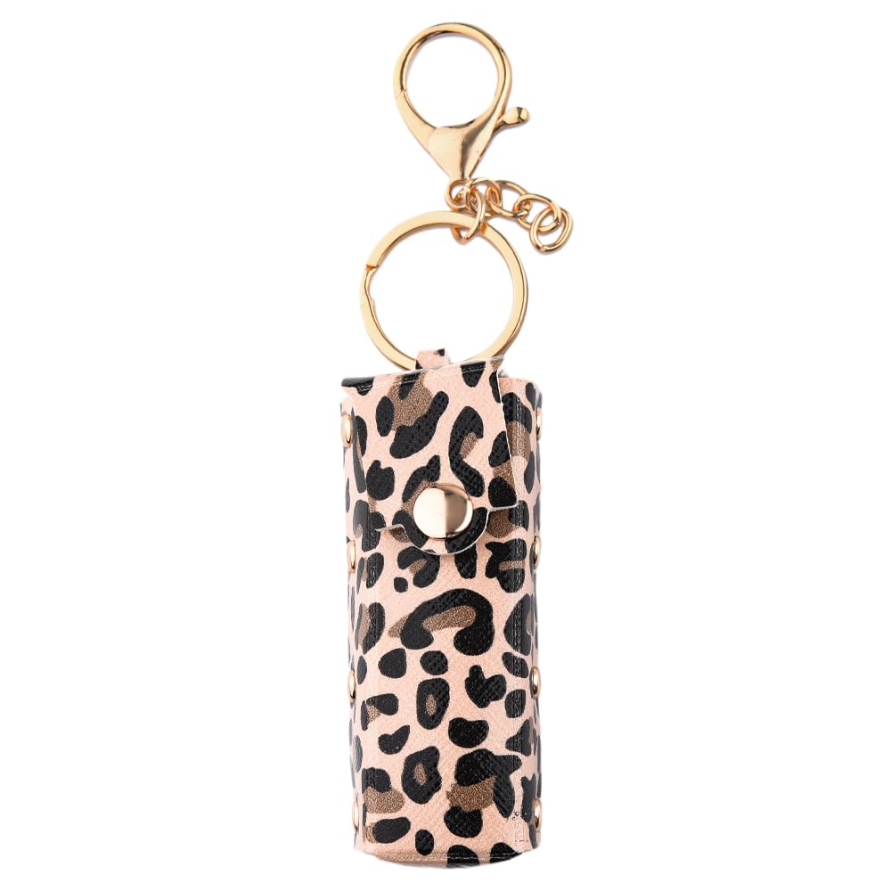 MXXGMYJLeopard Print Lipstick Holder Keychain for Women Leather Chapstick Key Chain Protable Lip Gloss Case Keychains