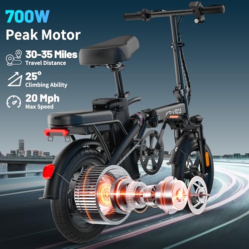 Foldable Electric Bike for Adults and Teens, 700W Peak Motor
