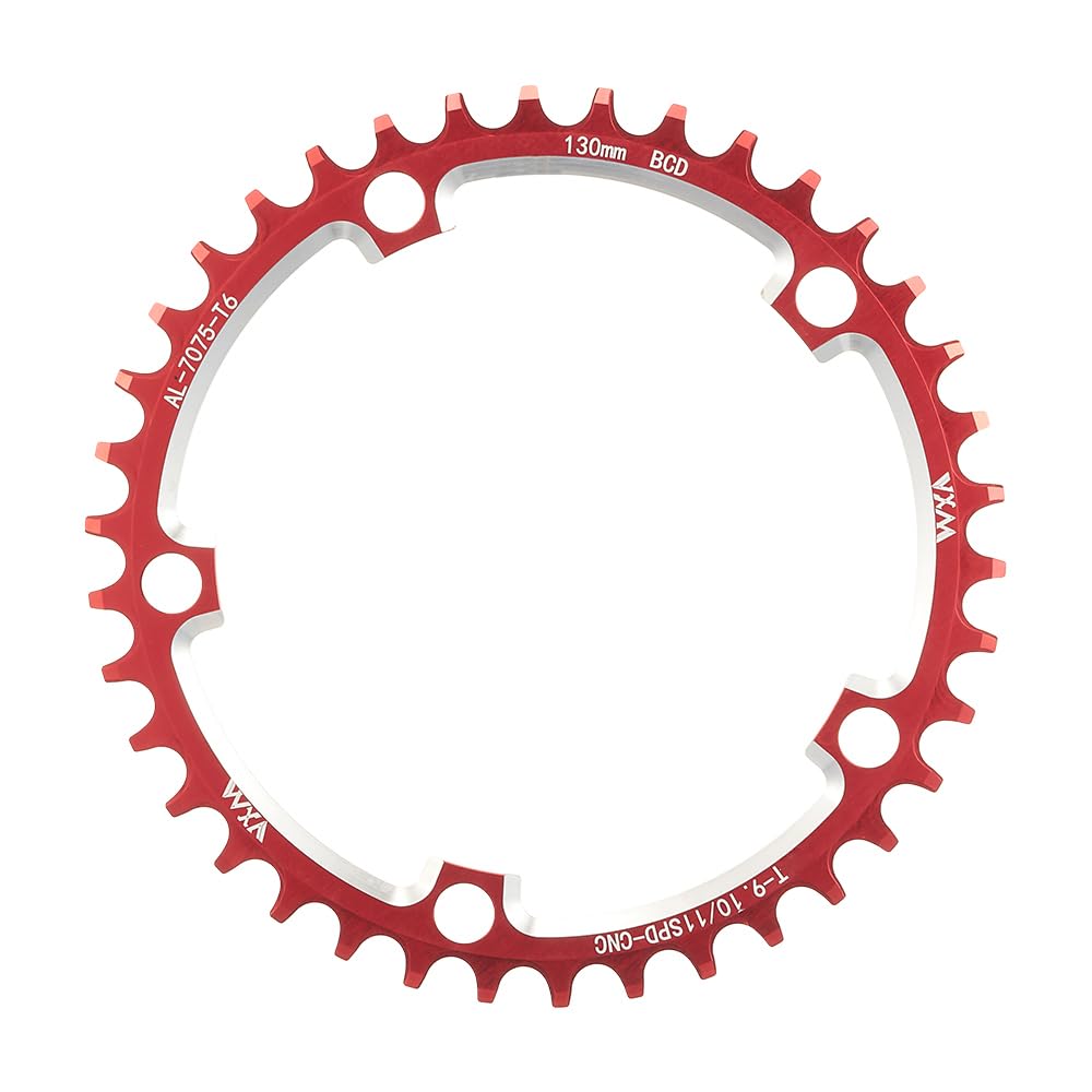 KTKEET 110/130BCD Chainring 36/38/40/42/44/46/48/50/52/54/56/58/60T Round Narrow Wide Chainring 5 Bolts Bicycle Chainwheel for 8-12 Speed Road Bike Folding Bicycle (Red,110BCD 36T)