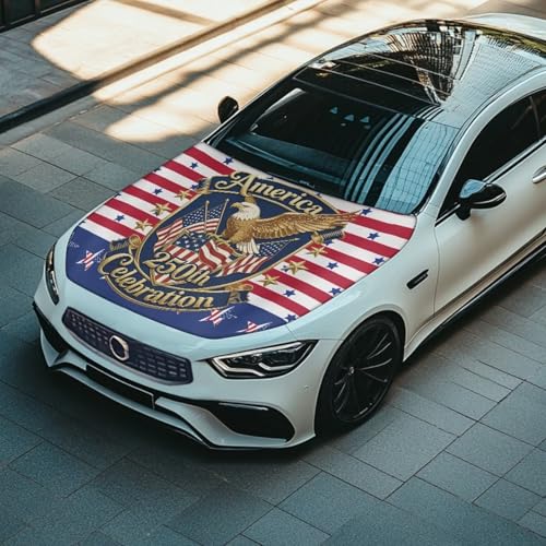 Image of Retro 1776-2026 USA Hood Cover for Truck Stretchable Engine Cover Can be Washed Hood Wraps Universal for Cars