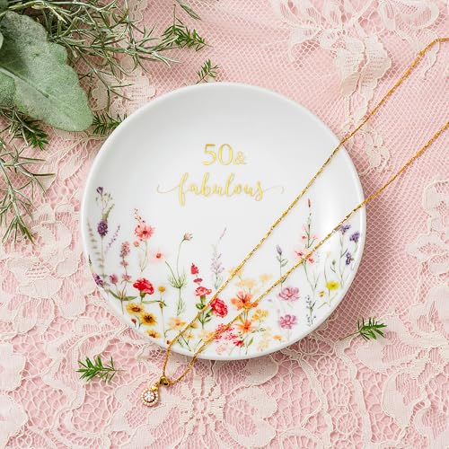 Crisky 50 Fabulous Jewelry Ring Dish for Women 50th Birthday Gifts Idea for 50 Year Old Gifts for Her Friend Sister Wife Mom Aunt Female Coworkers - Image 5