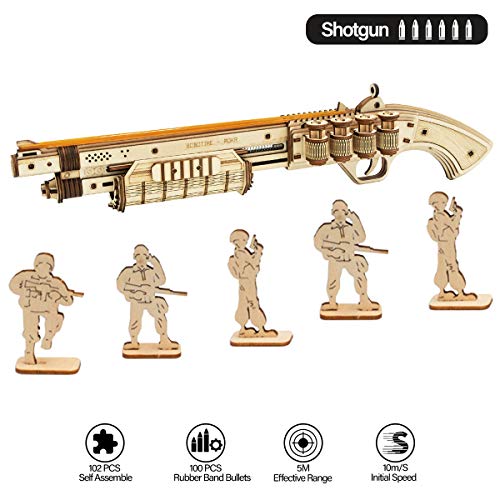 Robotime Toys Gun - Kit de construcción mecánica Modelo 3D Puzzle de Madera para niños de 14 años (Terminator M870)
