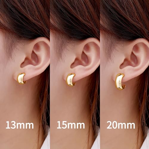 Gamicy Small Gold Hoop Earrings for Women with 925 Stering Silver Post, 14K Real Gold Plated Chunky Lightweight Hoops Earrings3