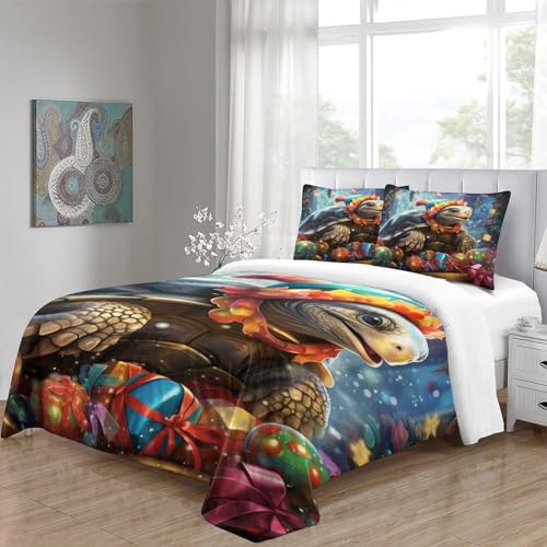 Housse de couette tortue marine 3D King parure de lit microfibre 220x240 cm - 3