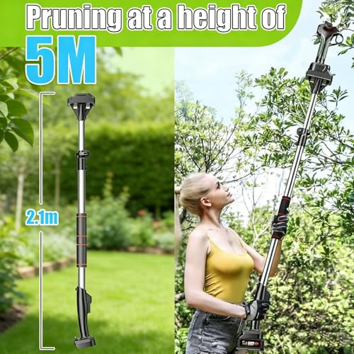 Image of Cordless Electric Pruning Shears, 1000W Portable Tree Pruner With 1.6 Inch Cutting Capacity, LCD Display, SK5 Blades, And Extendable Pole For Tree Trimming, Gardening, Orchard Work(1Battery)