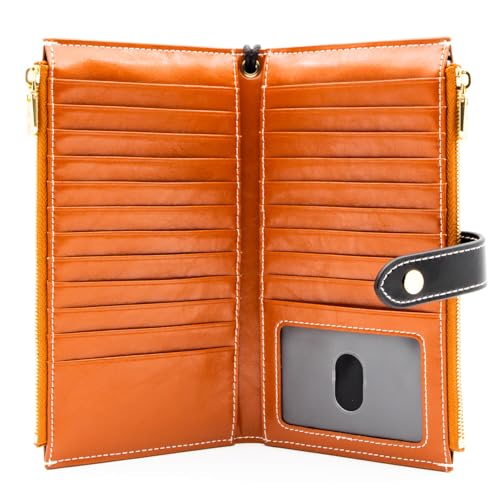 Image of ANDOILT Women's Genuine Leather Wallet RFID Blocking Credit Card Holder Zipper Purse Cell Phone Handbag