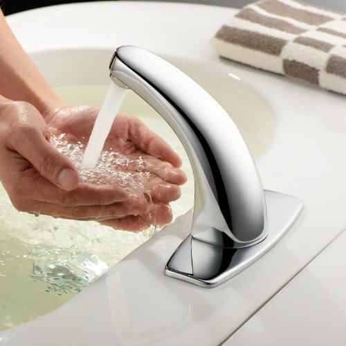 Deck Mount Solid Brass Auto Sensor Bathroom Sink Faucet with Automatic Sensor Chrome Bath Tub Faucet Unique Designer Vanity Plumbing Fixtures Roman Tub Faucets Lavatory Glacier Bay Faucets