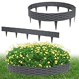 TANYEAR Rasenkante Kunststoff Beeteinfassung 5m Rattan-Optik Beetumrandung Gartenpalisade, Palisade mit 5 Elemente, Mähkante Beetzaun Beetumrandung Rattan, Anthrazit