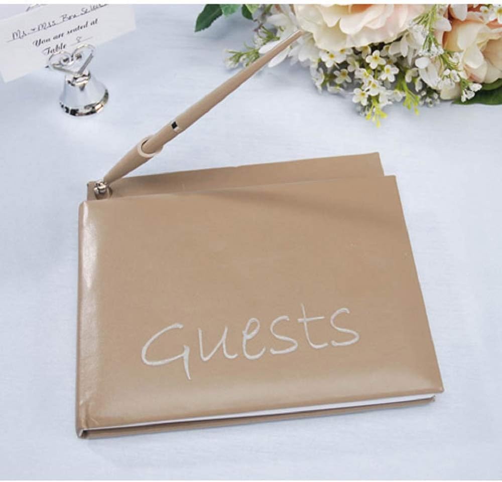 Darice VL35926, Embroidery Guest Book with Pen, 7-1/2-Inch-by-8-1/2-Inch, Taupe