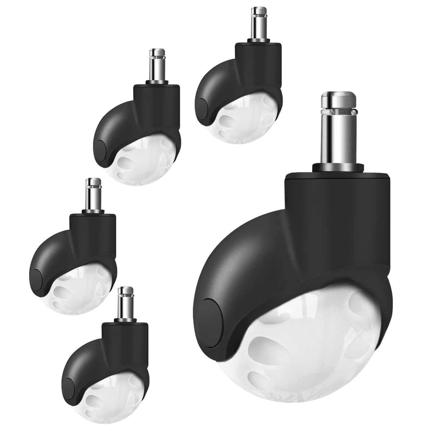 2" Ball Caster Wheels, 360 Degree Rotation Universal Ball Casters with Nylon Cover for Office Furniture Chairs Replacement Casters Smooth Rolling 7/16" x 7/8", Set of 5, White