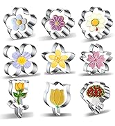 Flower Cookie Cutter Set 9-Piece Rose, Tulip, Lilac, Cherry Blossom, Plum Blossom, Frangipani, Da...
