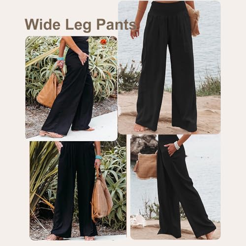 Women’s Linen Palazzo Pants - High Waist Wide Leg, Summer Casual Lounge Pants with Pocket3