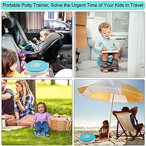 Travel Potty 2-in-1 Portable Potty Trainer Foldable Traveling Potty Training Seat Toilet for Toddlers Kids Indoor Outdoor with Potty Liners - SVTEOKO (Green)