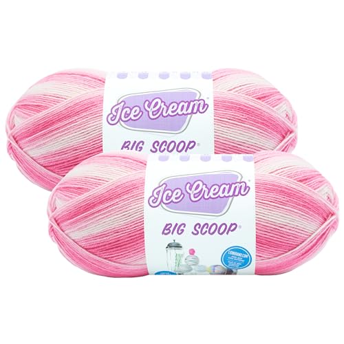 Image of Lion Brand Yarn, Ice Cream Big Scoop, Baby Blanket Yarn, Strawberry, 2 Pack