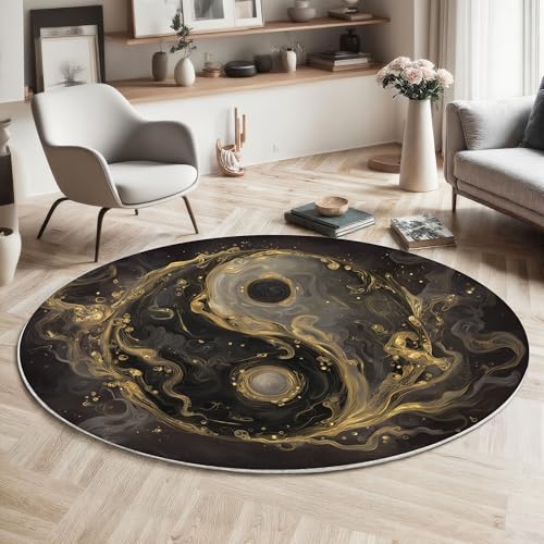 Tapis rond luxe oriental noir et or 160cm chic - 2