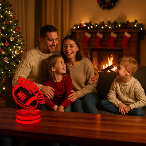 Image of CLORURBANLIVE 3D Football Kansas City Night Light 3D Illusion Lamp with Remote Control 16 Color Options Sports Decor Lighting for Fans - Multicoloured OneSize