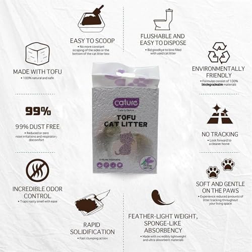 Image of Cature Care by Nature Tofu Cat Litter Natural Flushable Clumping Litter Plant Based Biodegradable Ultra Odour Control 99% Dust Free Low Tracking Cat Litter (Lavender, 6L, Pack2)