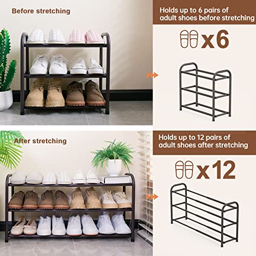 Image of Gonfoam Expandable 3-Tier Shoe Rack for Closet and Entryway, Bronze | Tool-Free Assembly, Metal Material, Adjustable Shoe Organizer, Sturdy, Small Space Solution, Dorms, Garages, Apartments.