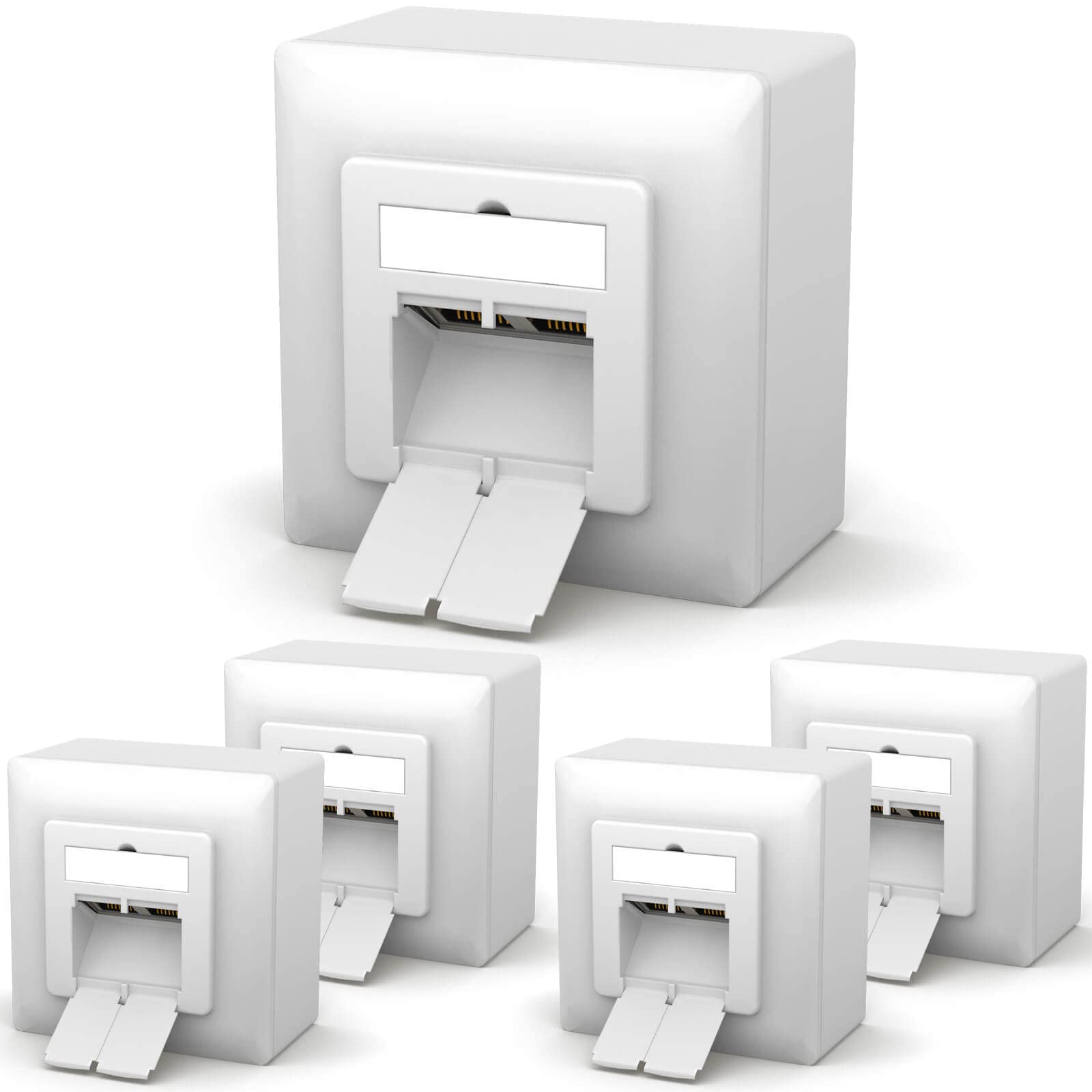 HB-Digital Lot de 5 Prises réseau Cat 6a pour Cat.5 Cat.5e Cat.6 Cat.6a Cat 7 Câble de Pose avec 2 Ports RJ45 Prise combinée de données réseau encastrée Universelle EIA/TIA 568A&B 8P8C Giga Ethernet