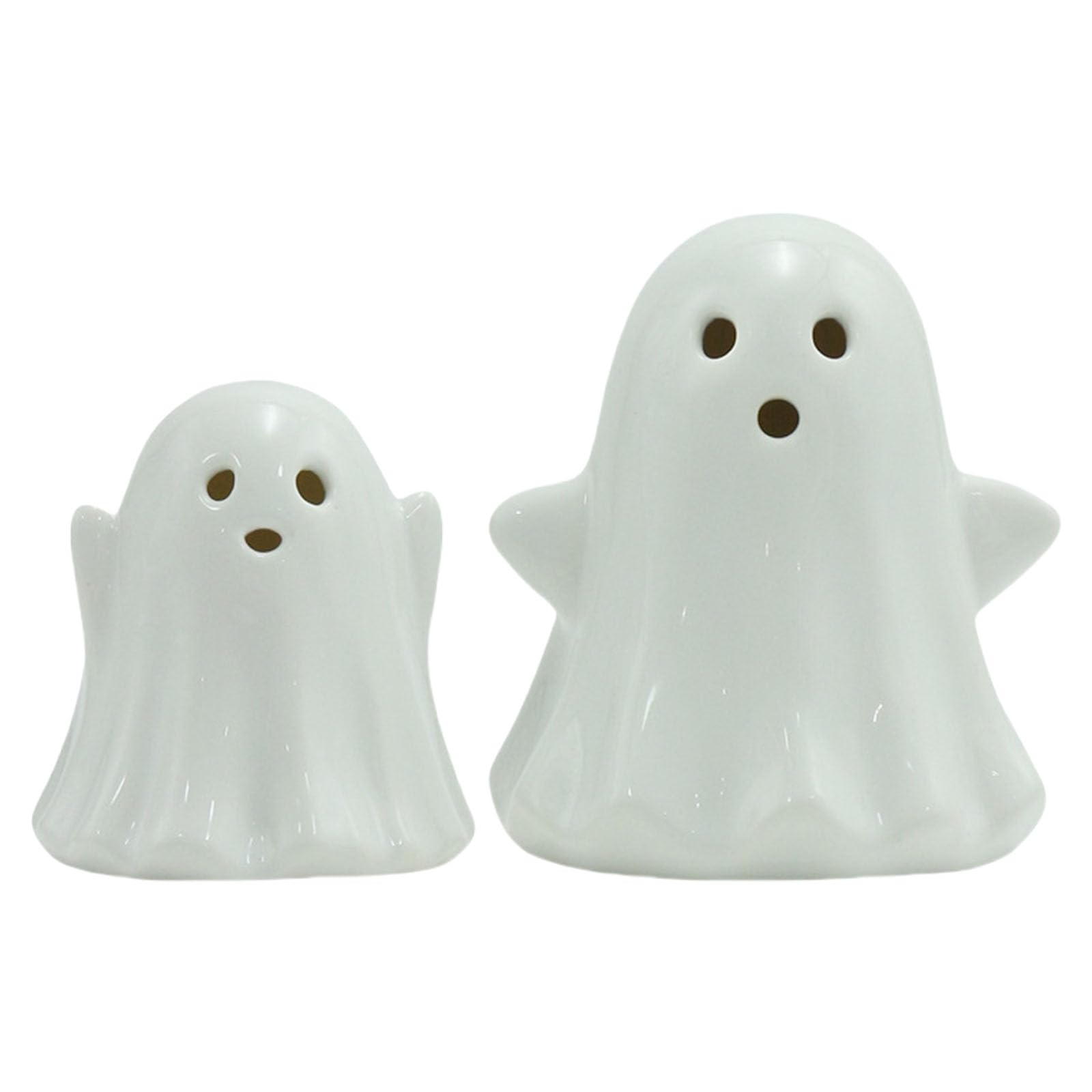 Elnwnnkc 2Pcs Halloween Ceramic Ghostly Figurines with Soft Glows Night Light Handcrafted Holiday Decoration for Bedroom Party Decoration Collectibles Halloween Ghostly Night Light Ceramic Statue