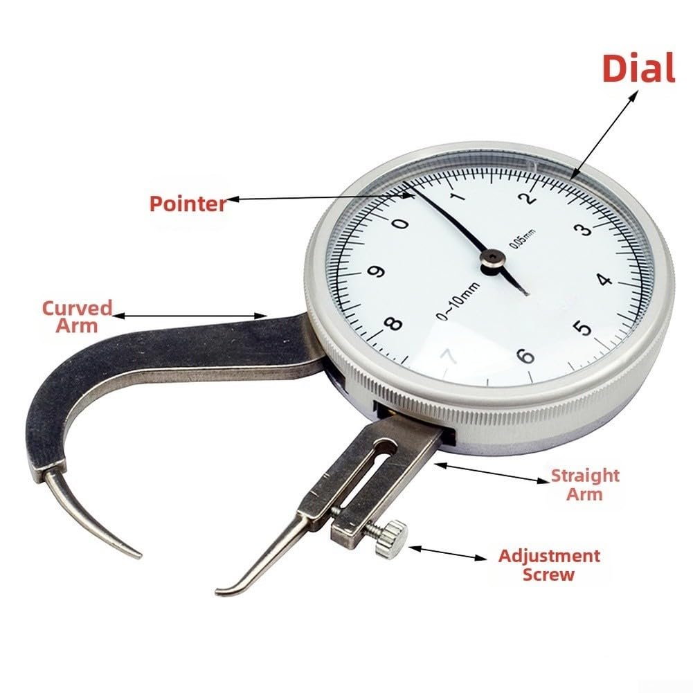 Medidor de espesor de mano 0-10mm para calibrador de dial con puntero puntiagudo para medición de chapa de metal herramienta de plata
